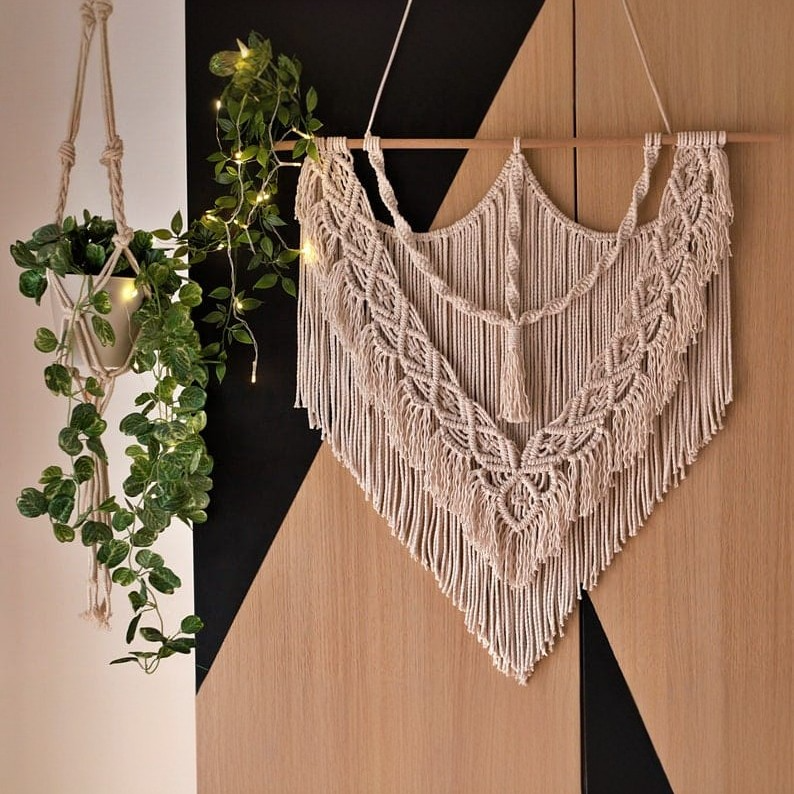 مكرمية حائط خشب، 100*110 سم