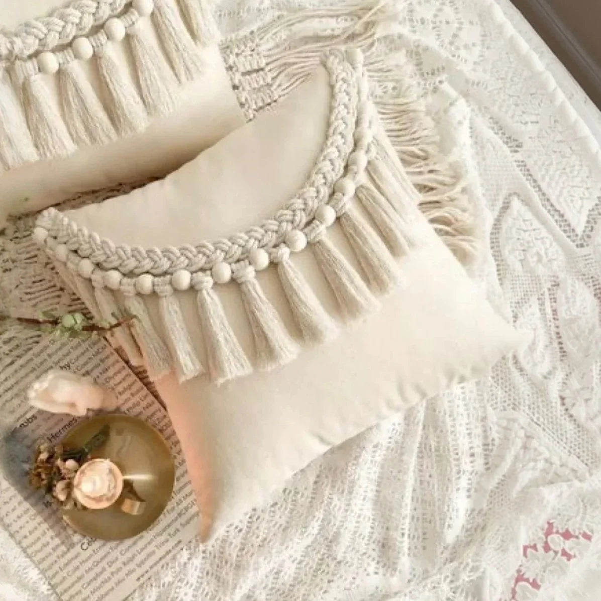 كوشن مكرمية قطن، 40*40 سم