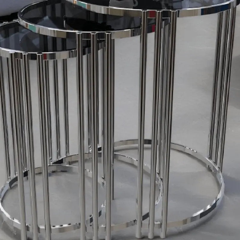 طقم ترابيزات جانبية ستيل بسطح زجاج، 3 قطع