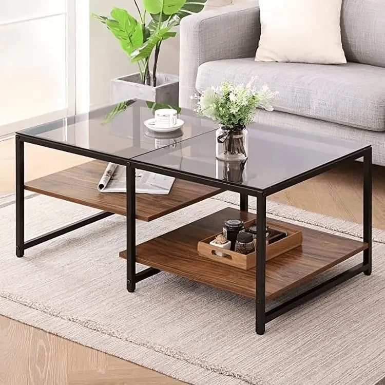 ترابيزة قهوة بسطح زجاج 100*50*45 سم - LUS68 - Homix