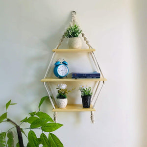 وحدة أرفف مكرمية قطن و خشب موسكي، 50*14*100 سم