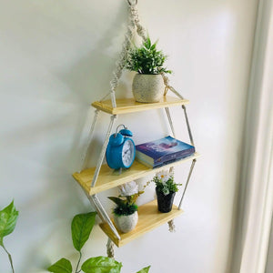 وحدة أرفف مكرمية قطن و خشب موسكي، 50*14*100 سم