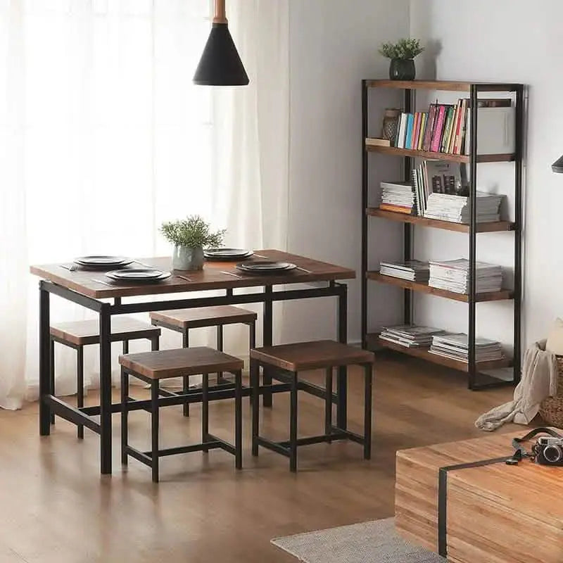 ترابيزة سفرة ستيل بسطح خشب، 120*80*75 سم