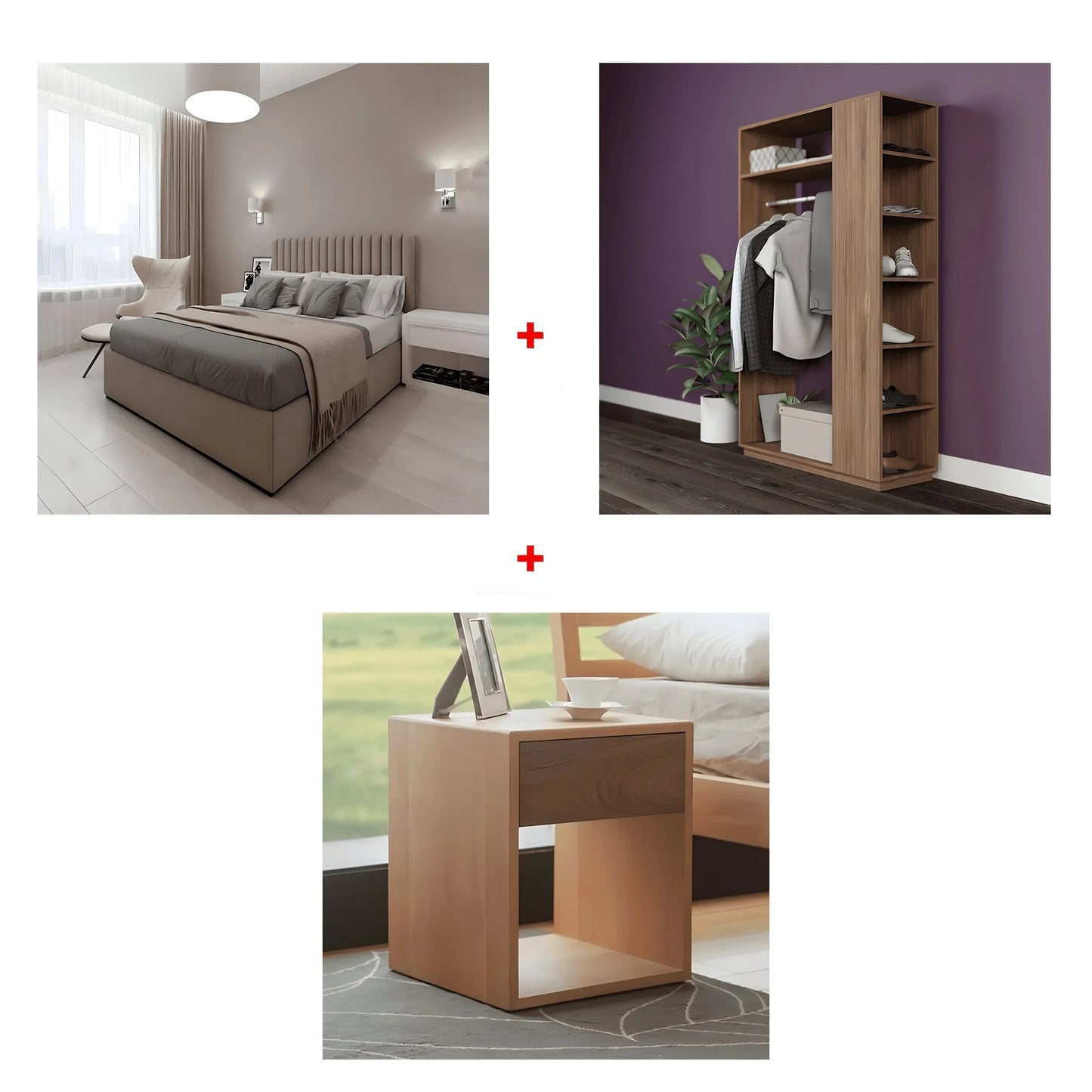 غرفة نوم، خشب ام دي اف - 3 قطع