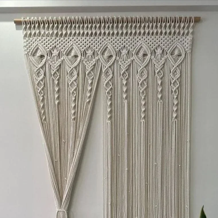 ستارة مكرمية خشب موسكي وقطن، 120*230 سم