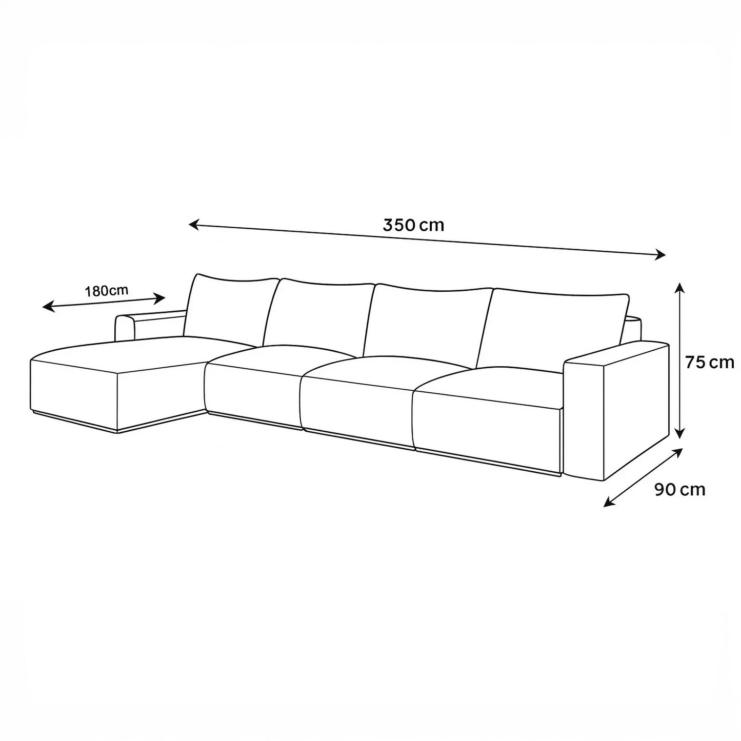 ركنة خشب زان، 350*180*75 سم