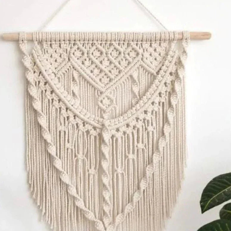 مكرمية حائط قطن وخشب طبيعي، 60*80 سم