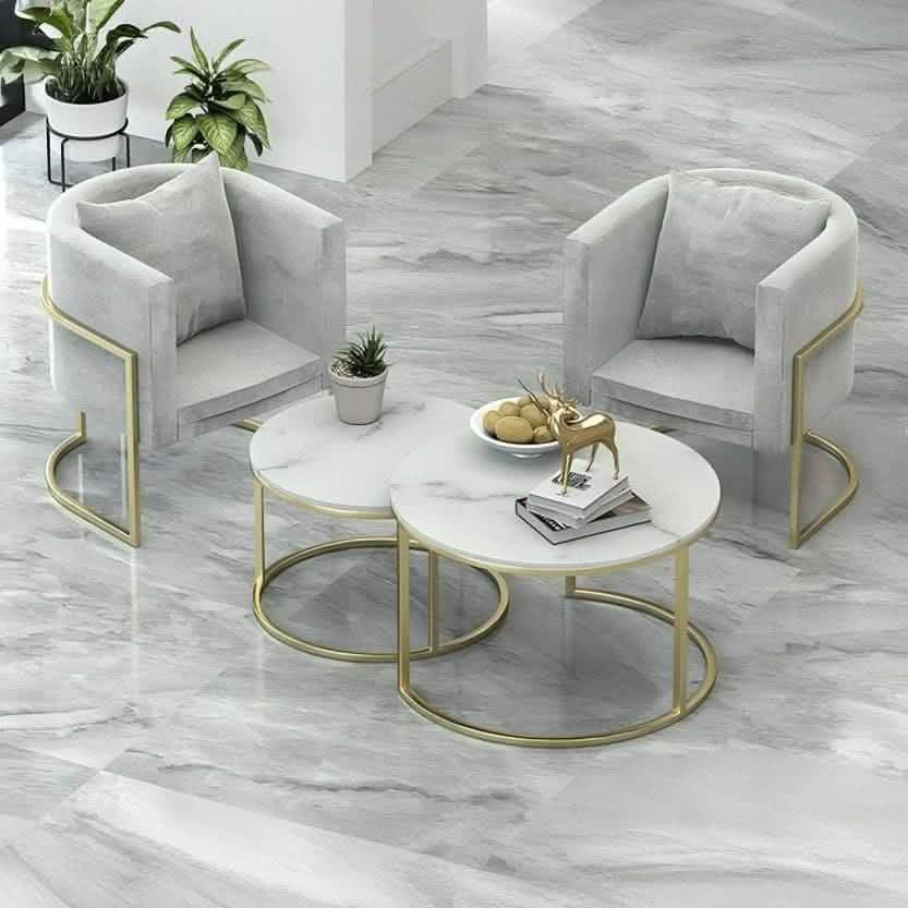 طقم كراسي مع ترابيزات قهوة متداخلة ستيل، 4 قطع