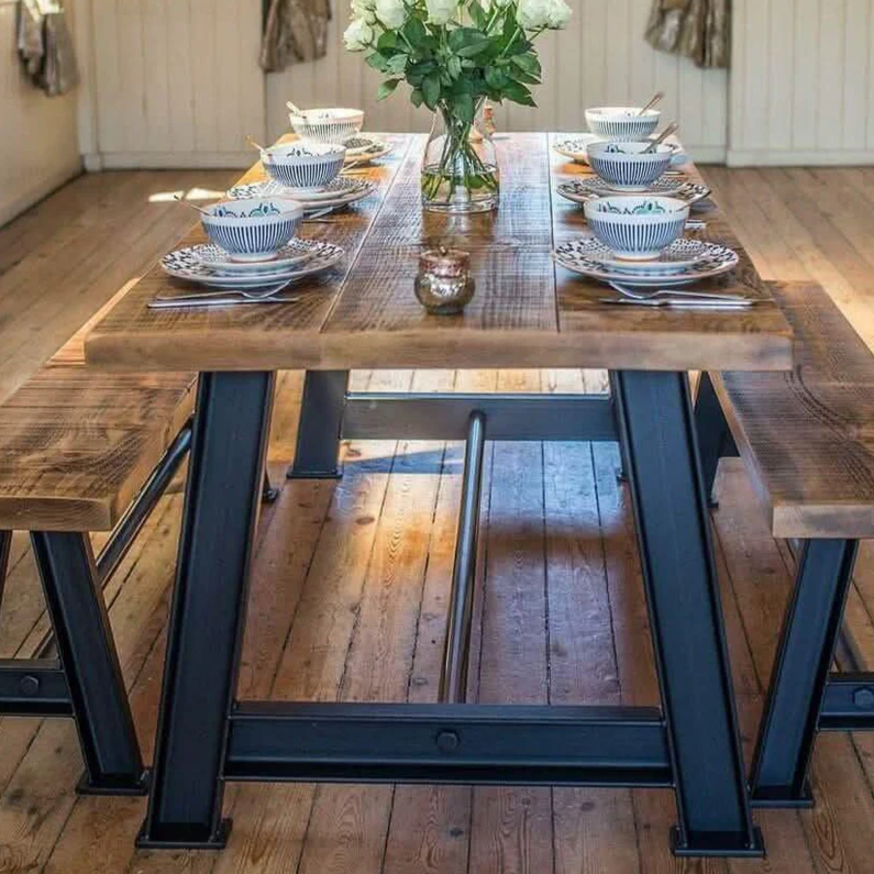 طقم سفرة مع بنش ام دي اف ومعدن، 3 قطع