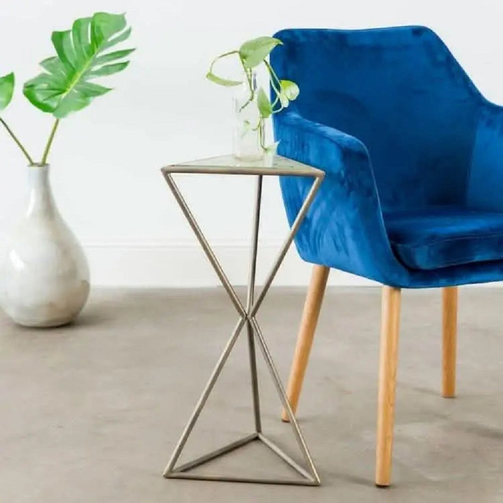 ترابيزة جانبية ستيل بسطح زجاج، 25*25*50 سم