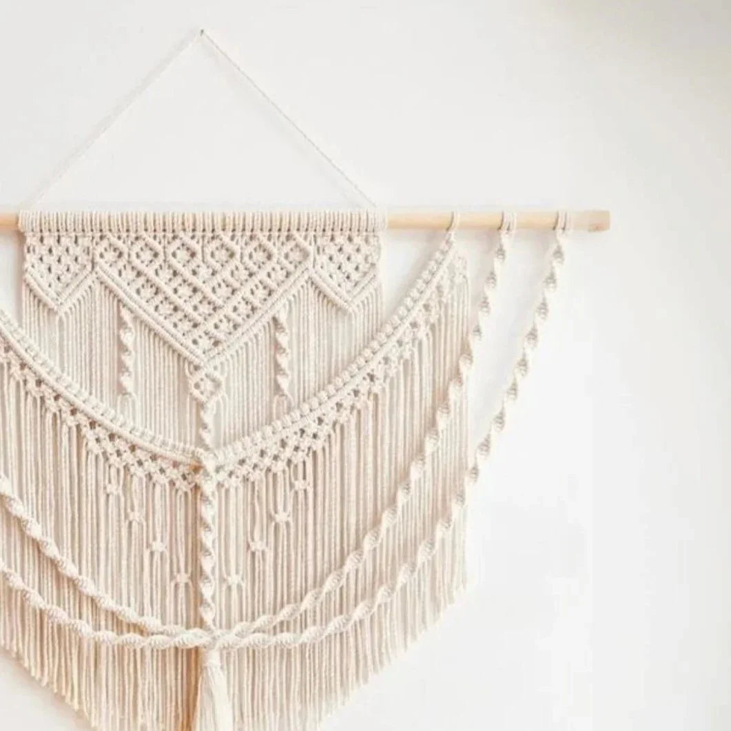 مكرمية حائط قطن وخشب طبيعي، 80*80 سم