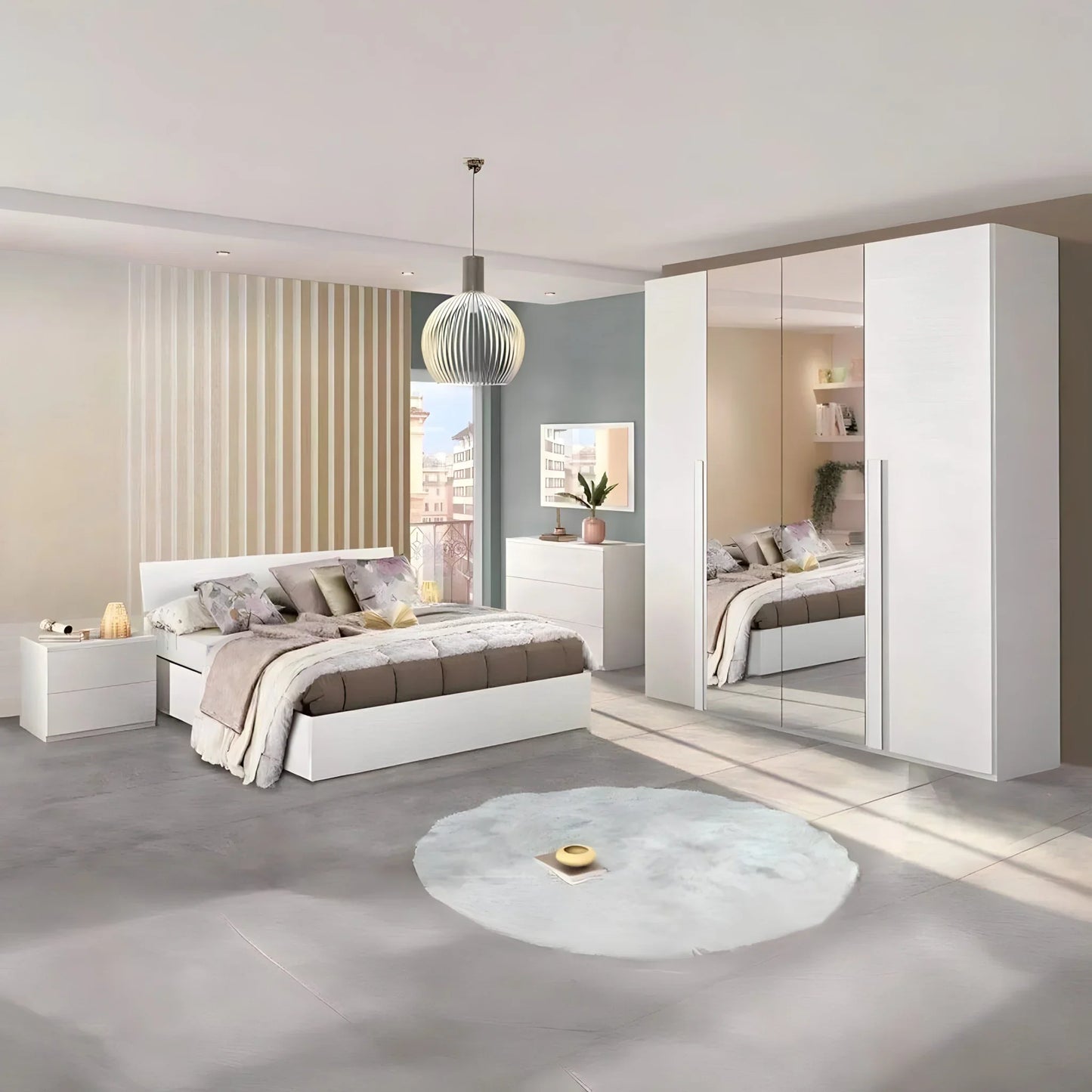 غرفة نوم كاملة، خشب ام دي اف - 5 قطع