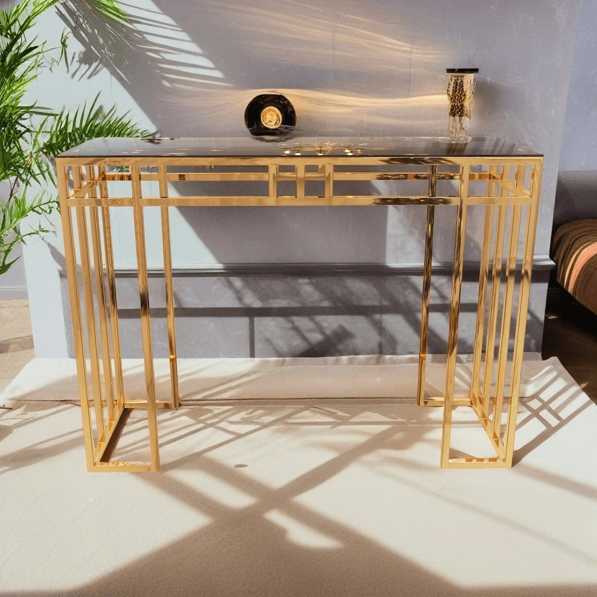 كونسول ستيل بسطح زجاج، 120*40*90 سم