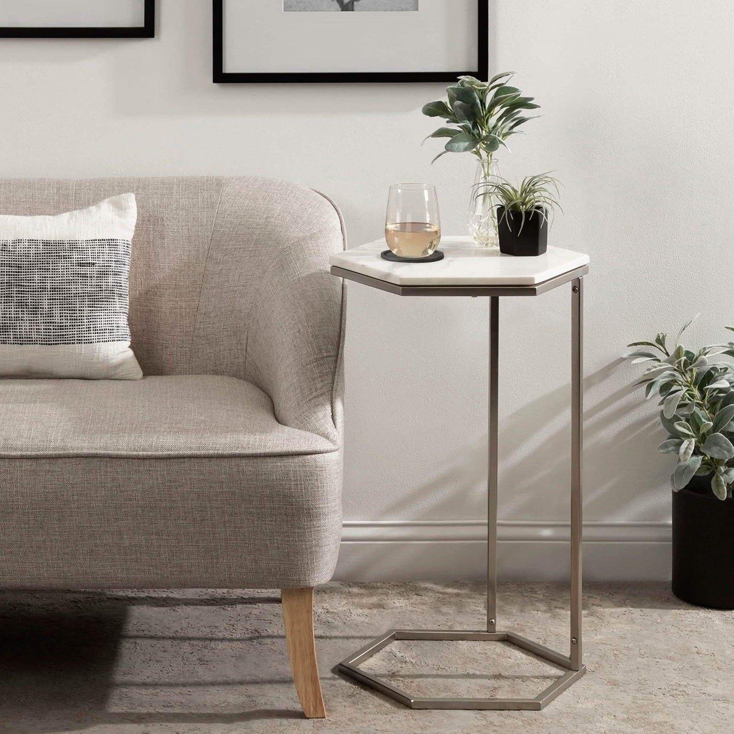 ترابيزة جانبية ستيل بسطح رخام، 40*40*50 سم