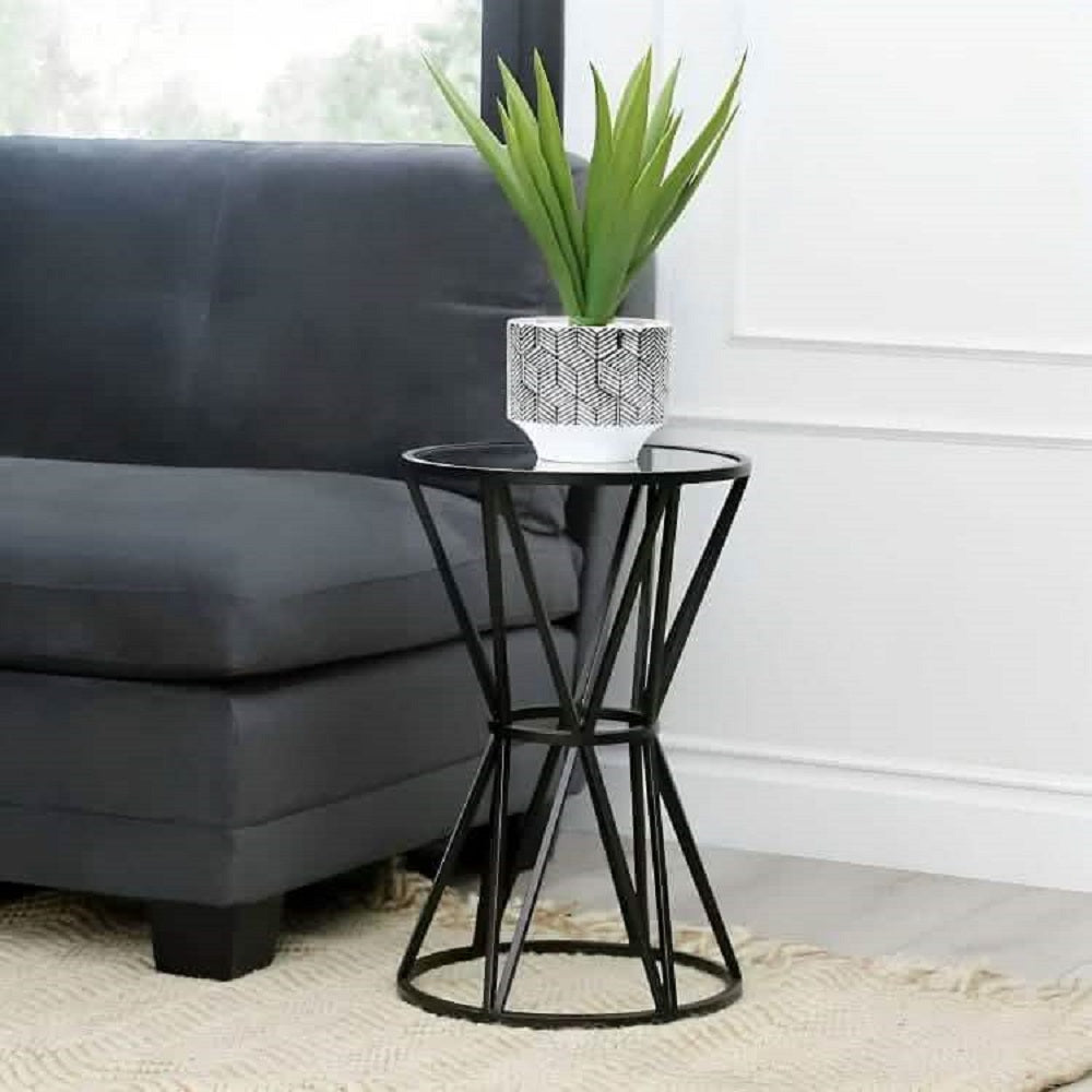 ترابيزة جانبية معدن بسطح زجاج، 40*40*50 سم