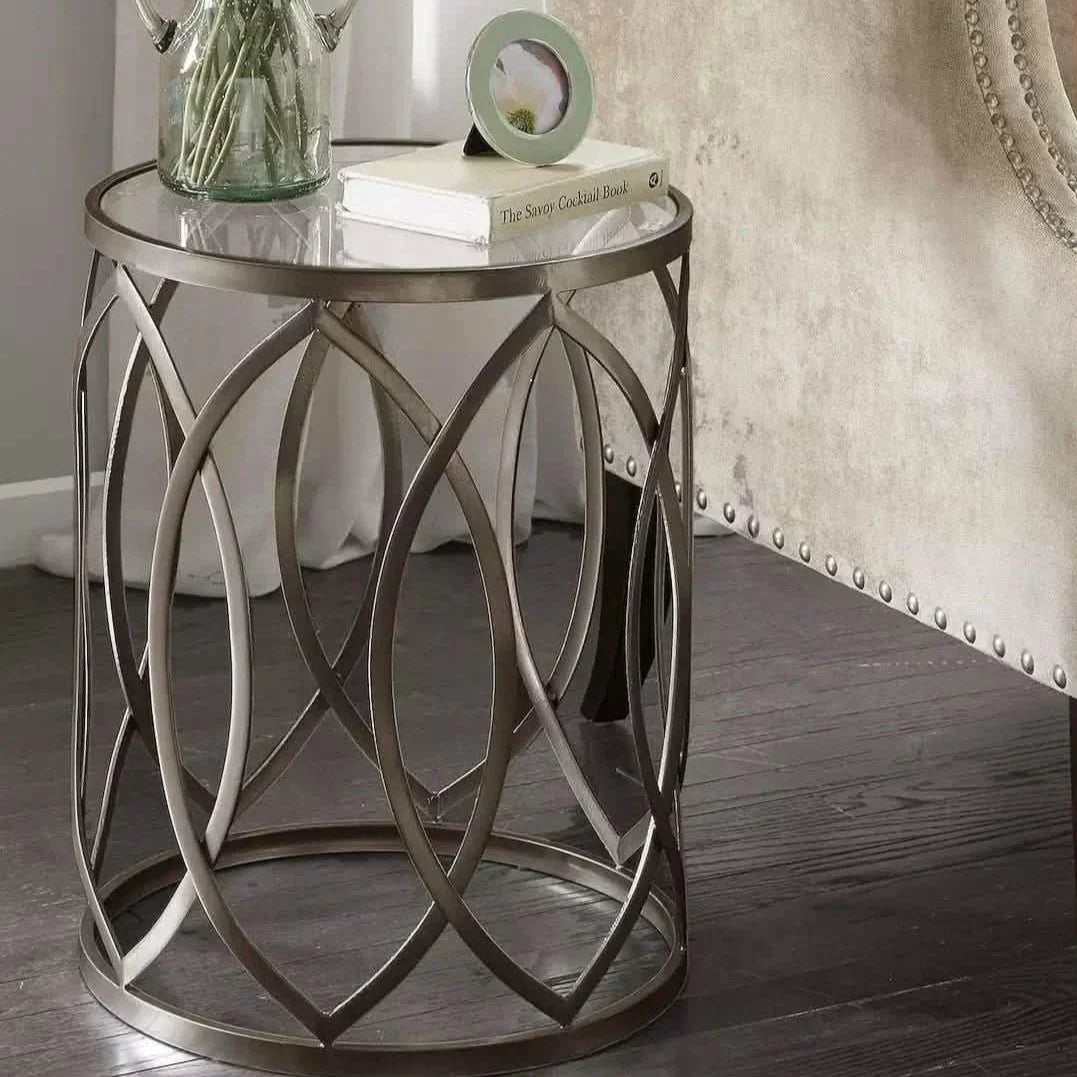 ترابيزة جانبية ستيل بسطح زجاج، 40*40*50 سم