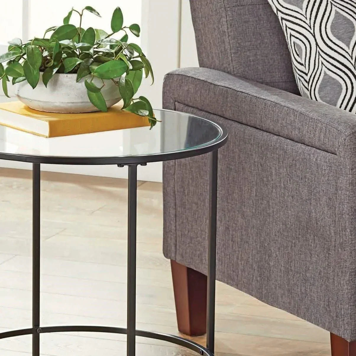 ترابيزة جانبية ستيل بسطح زجاج، 45*45*50 سم