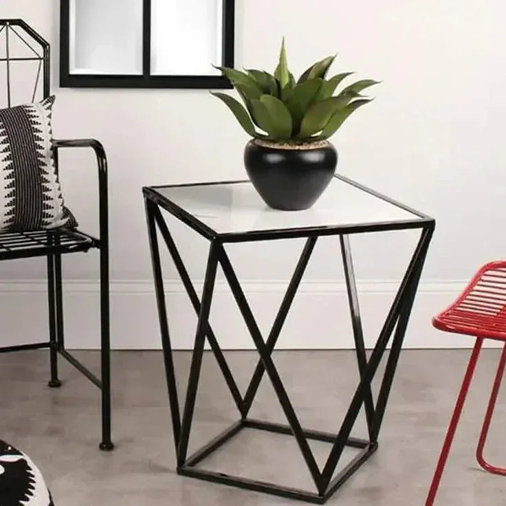 ترابيزة جانبية ستيل بسطح رخام، 45*45*50 سم