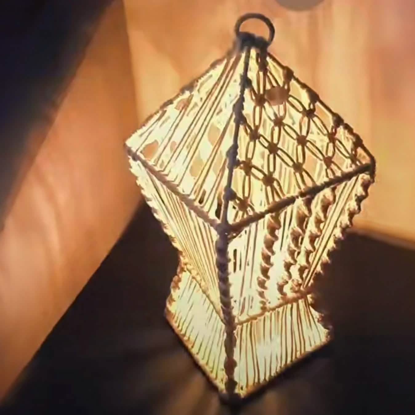 فانوس مكرمية خشب طبيعي وخيط قطن، 100 سم