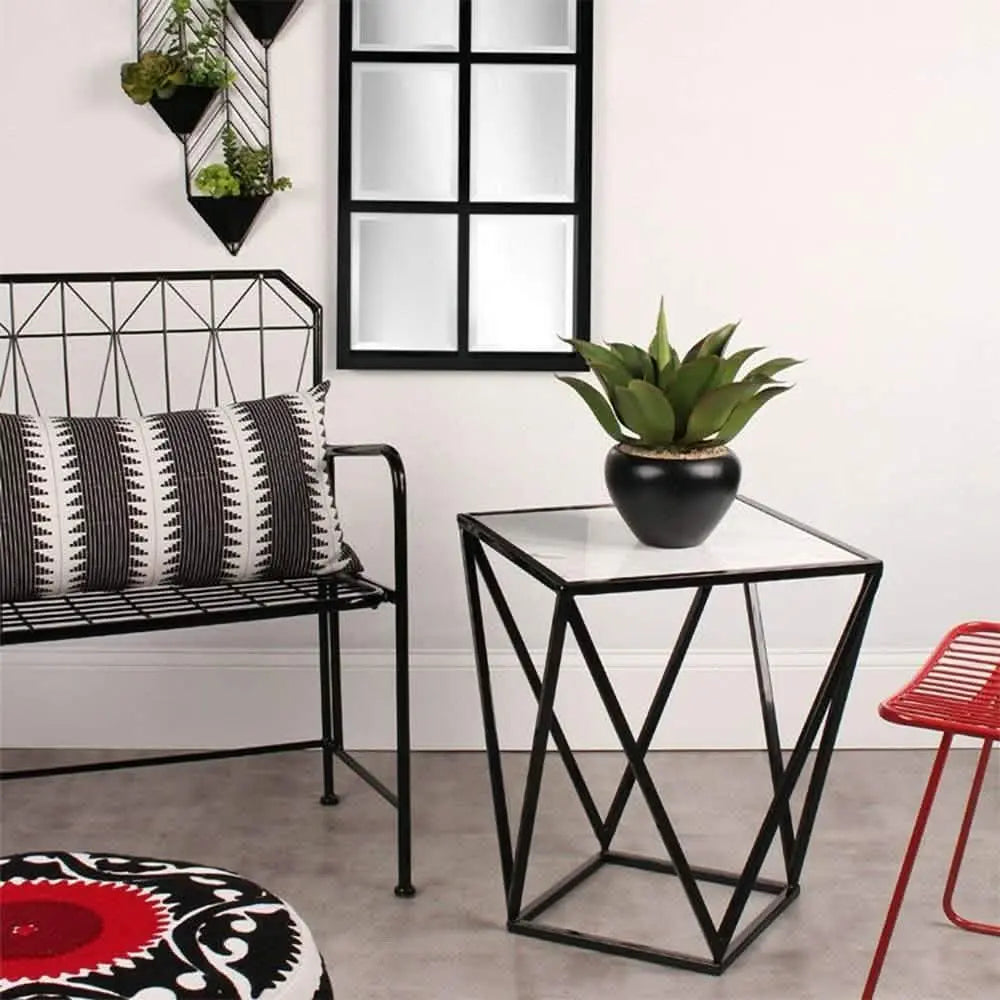 ترابيزة جانبية ستيل بسطح رخام، 45*45*50 سم