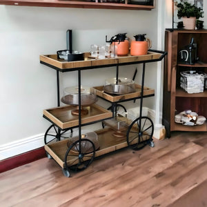 ترابيزة تقديم متحركة ستيل وام دي اف، 80*40*85 سم - خشبي