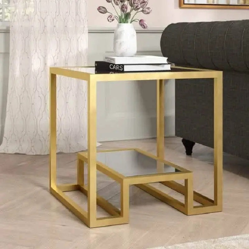 ترابيزة جانبية ستيل بسطح زجاج، 45*45*50 سم