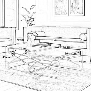 طاولة قهوة مودرن بتصميم بسيط بإطار معدني أنيق وسطح زجاجي ضمن طقم ترابيزة قهوة متداخلة ستيل بسطح رخام قطعتين