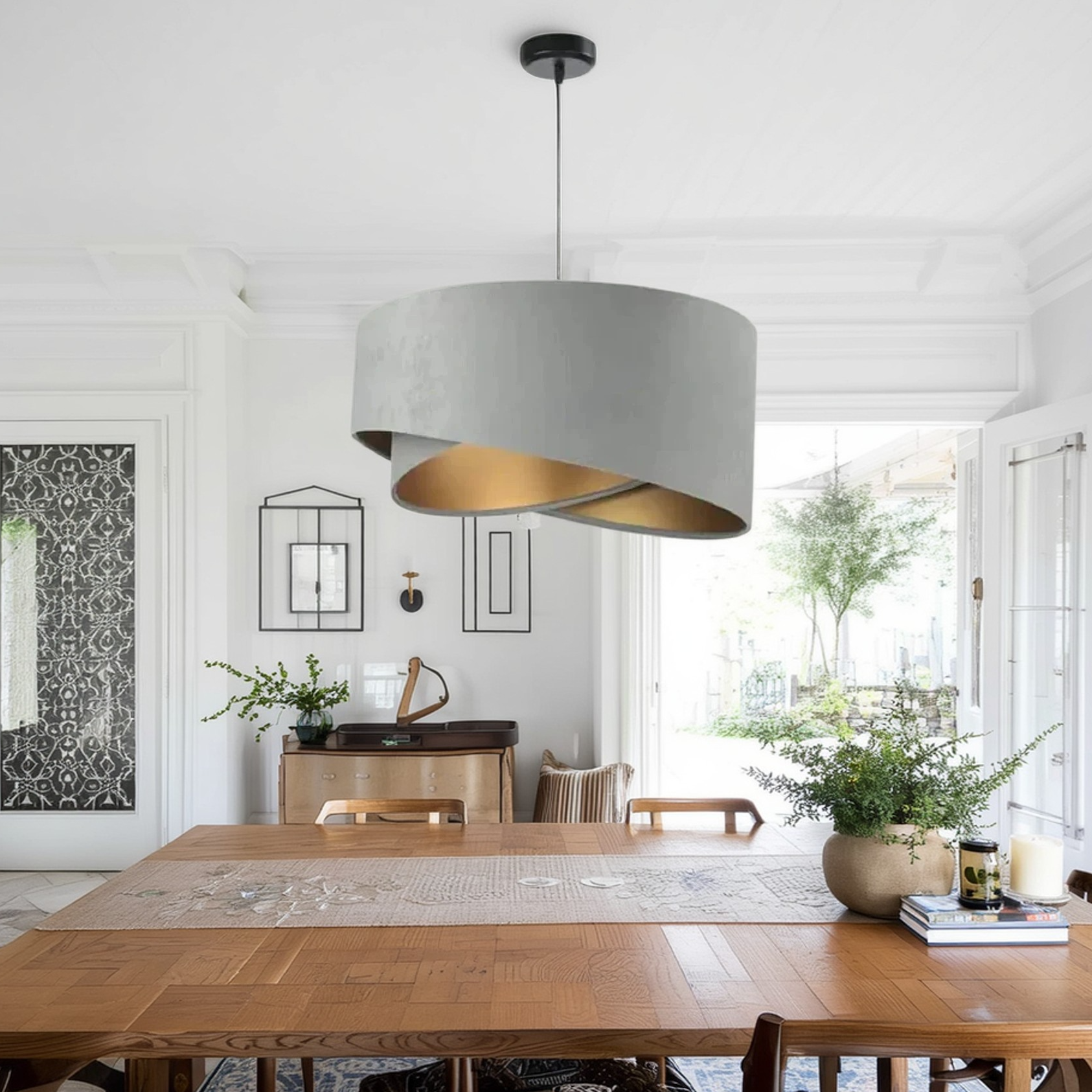 نجفة معدن، 70*50 سم - رمادي × ذهبي