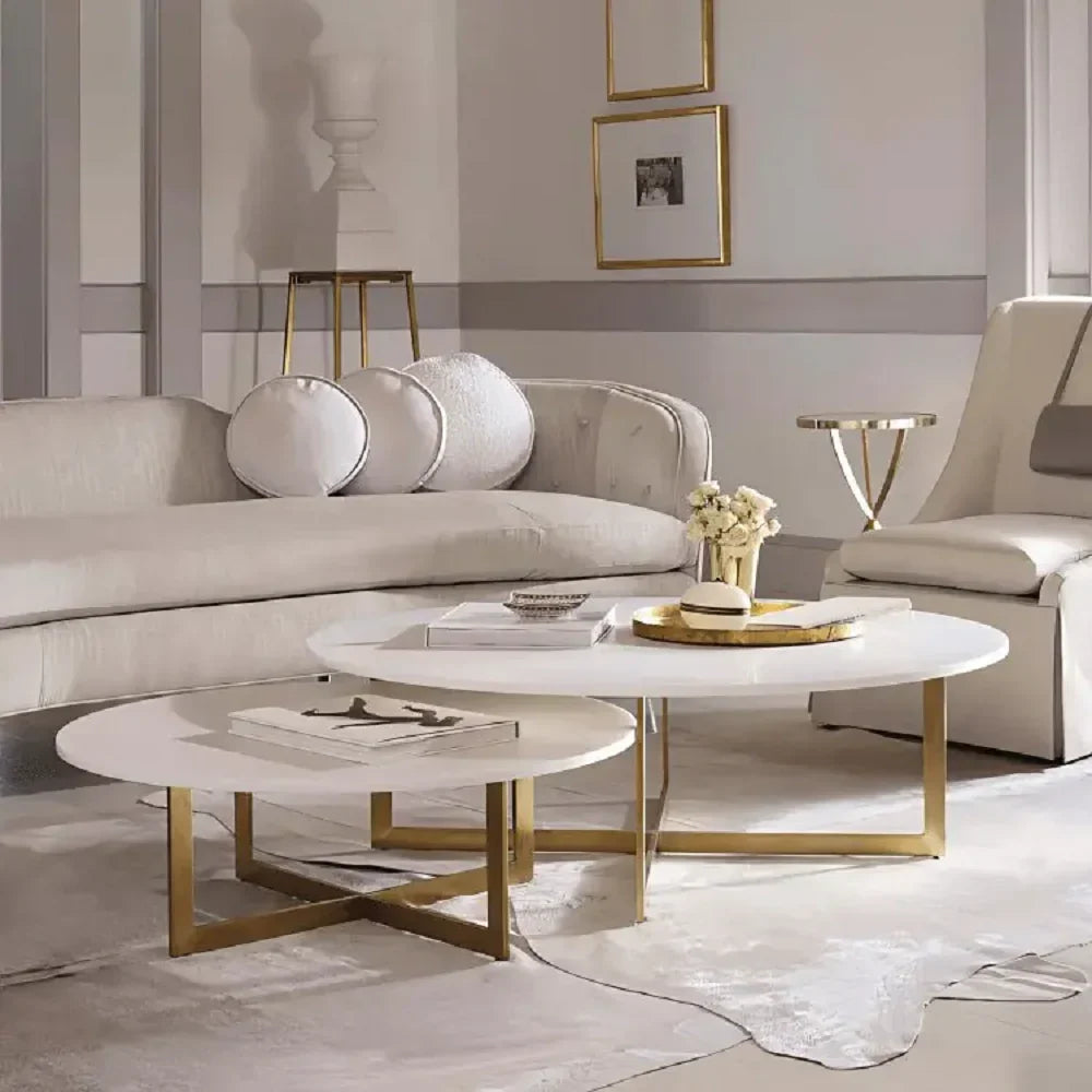 طقم ترابيزات قهوة متداخلة ستيل بسطح رخام، قطعتين