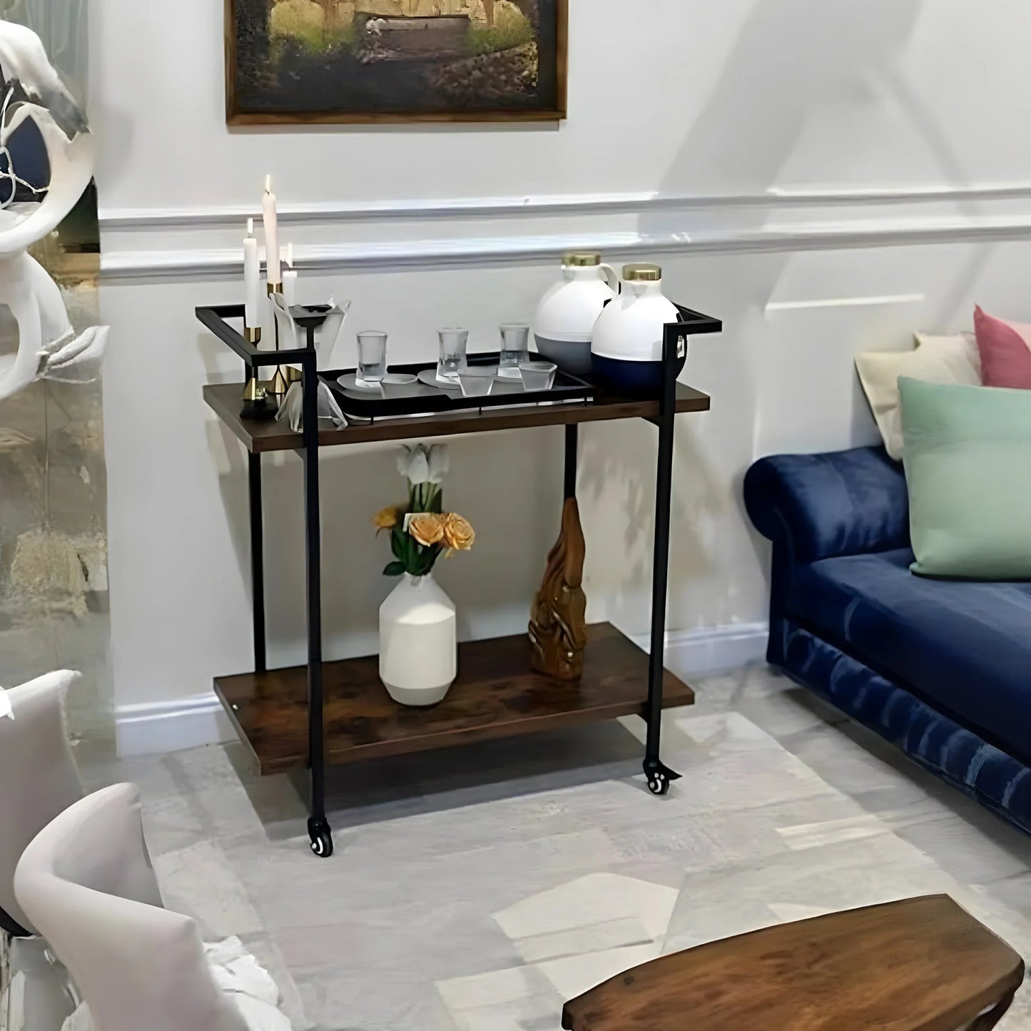 ترابيزة جانبية متحركة ستيل، 80*40*75 سم