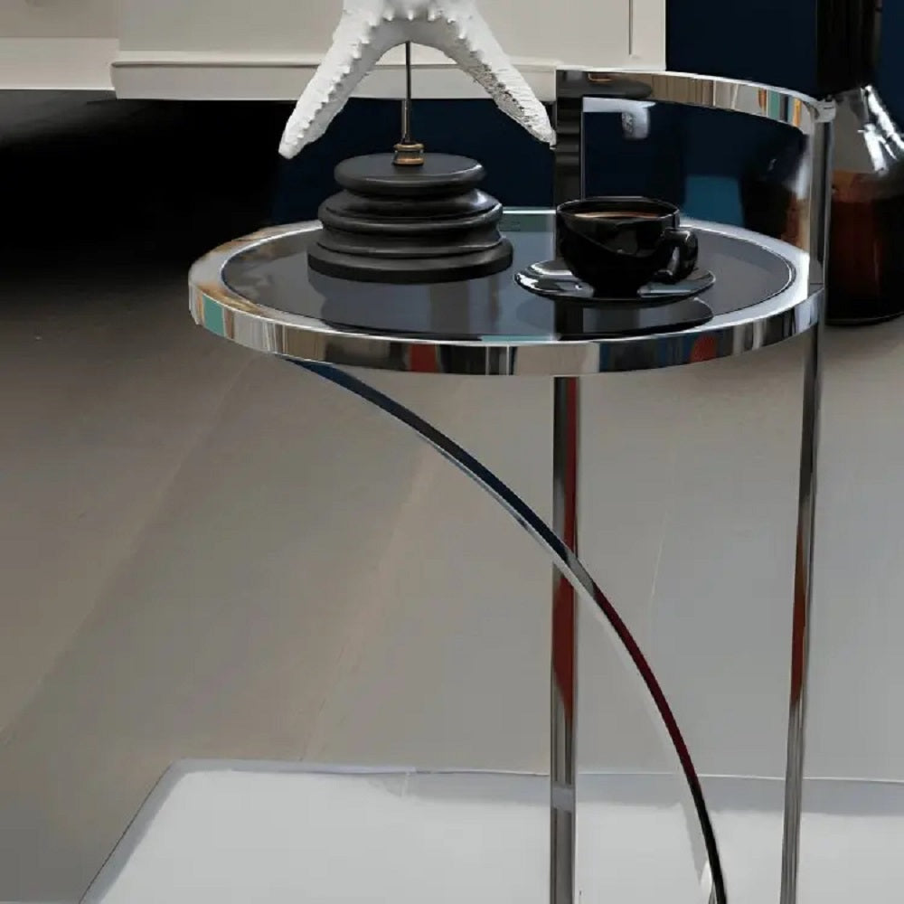 ترابيزة جانبية ستيل بسطح زجاج، 40*40*60 سم