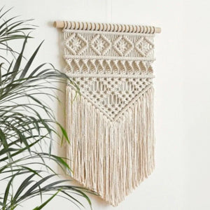 مكرمية حائط قطن وخشب طبيعي، 50*70 سم