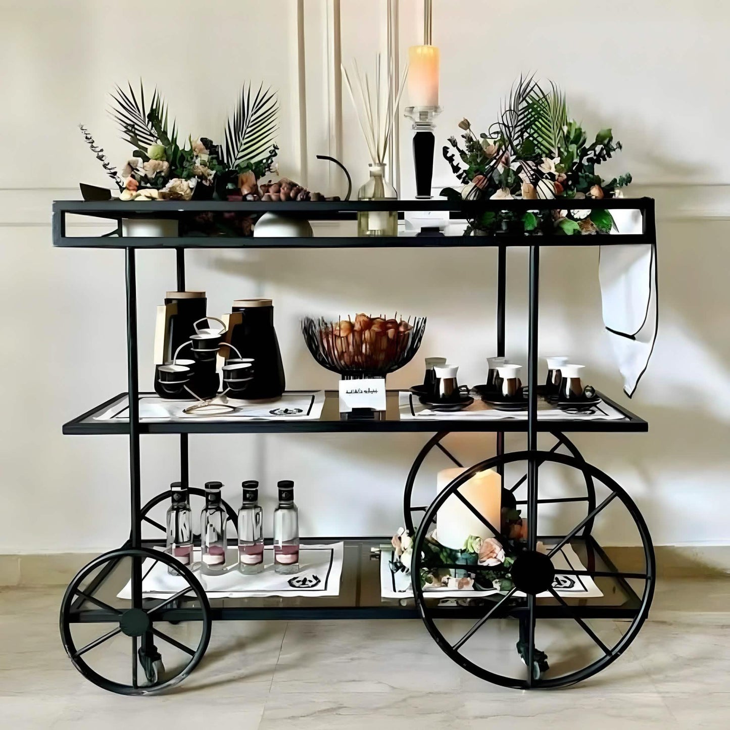 ترابيزة جانبية متحركة ستيل، 80*40*85 سم