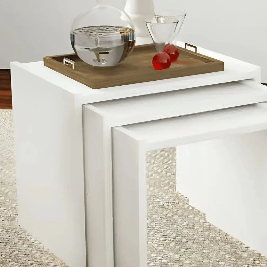 طقم ترابيزات جانبية متداخلة ام دي اف، 3 قطع