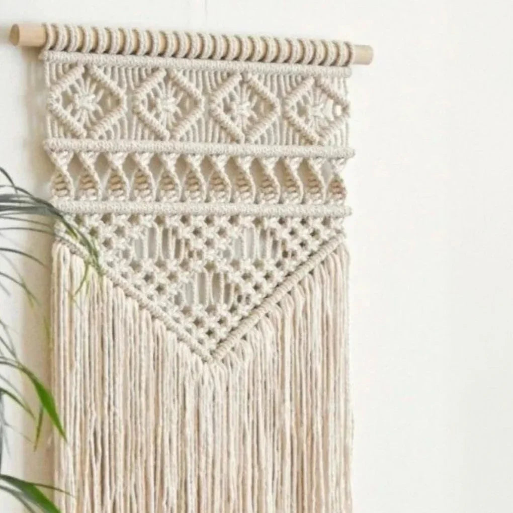 مكرمية حائط قطن وخشب طبيعي، 50*70 سم
