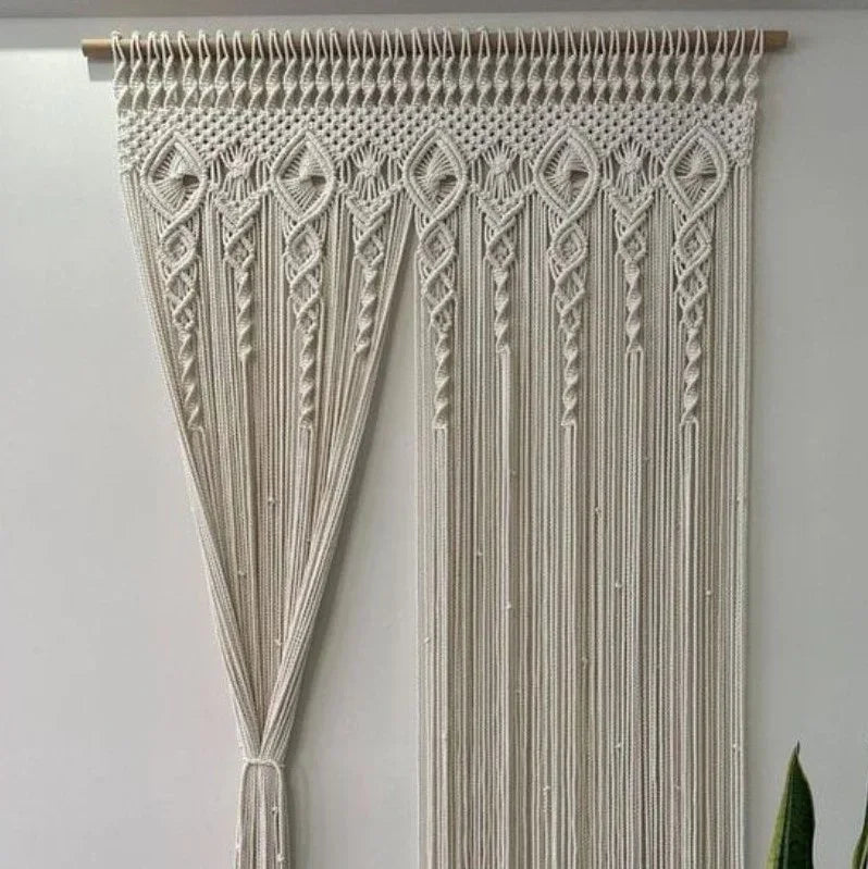 ستارة مكرمية خشب موسكي وقطن، 100*230 سم