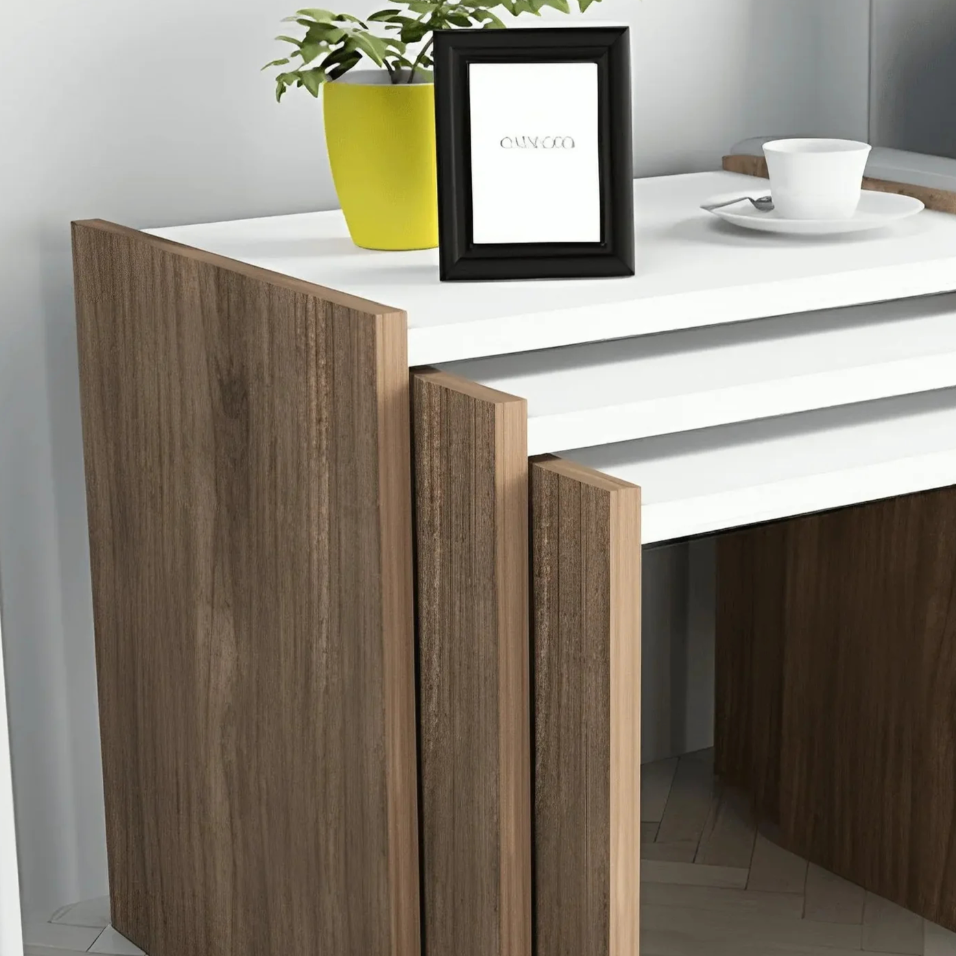 ترابيزة جانبية متداخلة ام دي اف، 50*35*45 سم - خشبي × أبيض