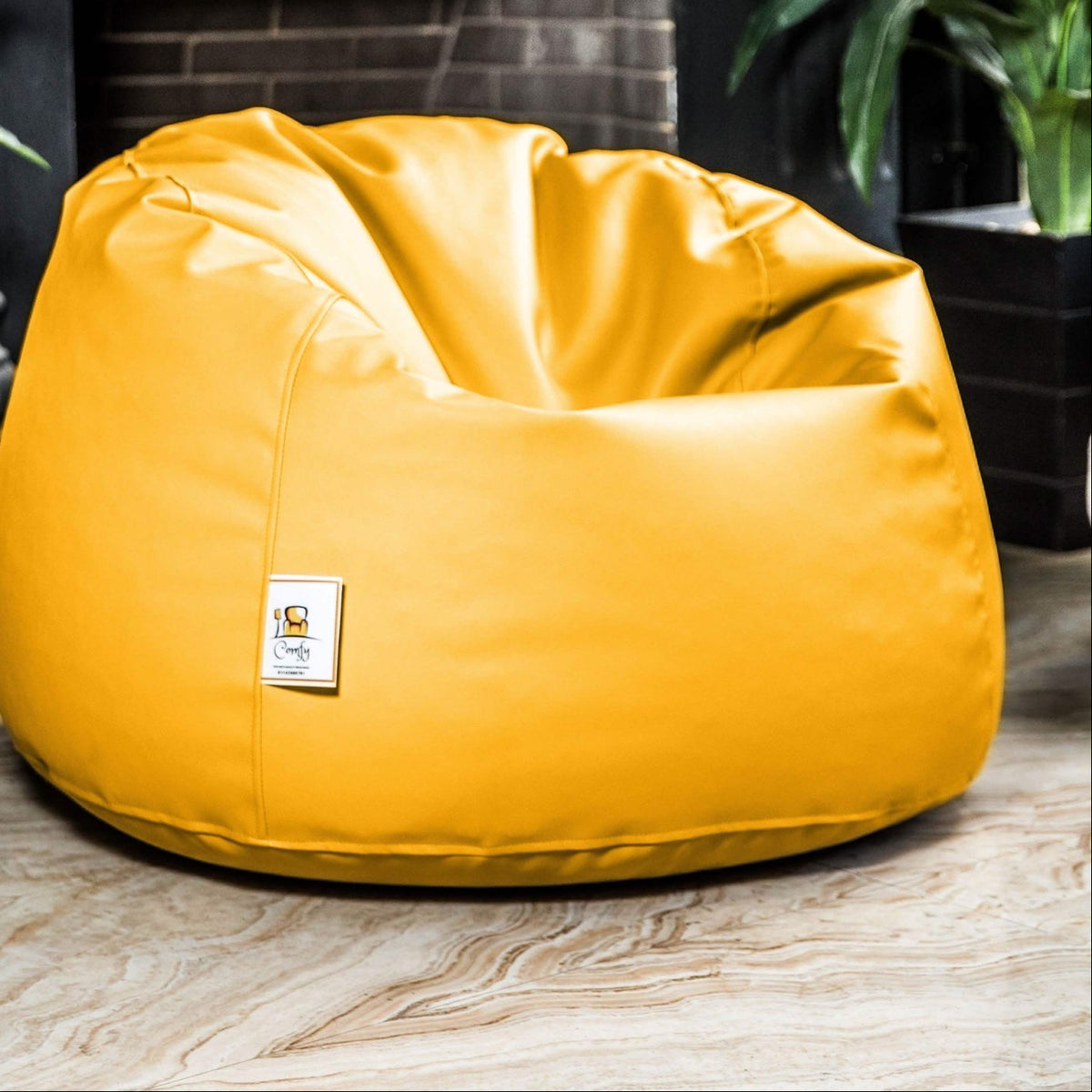 Bean bag, leather, 90*65 cm - yellow