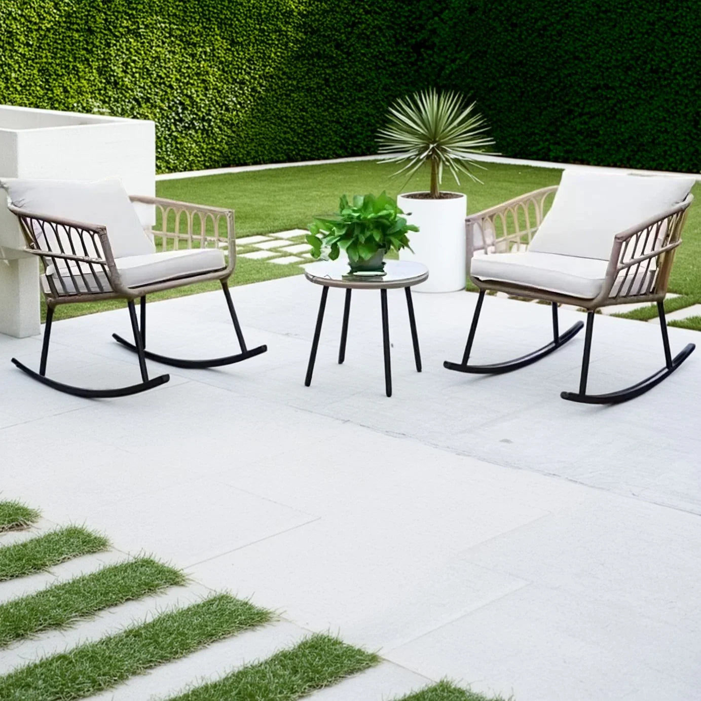 طقم أثاث خارجي، ستيل وراتان - 3 قطع