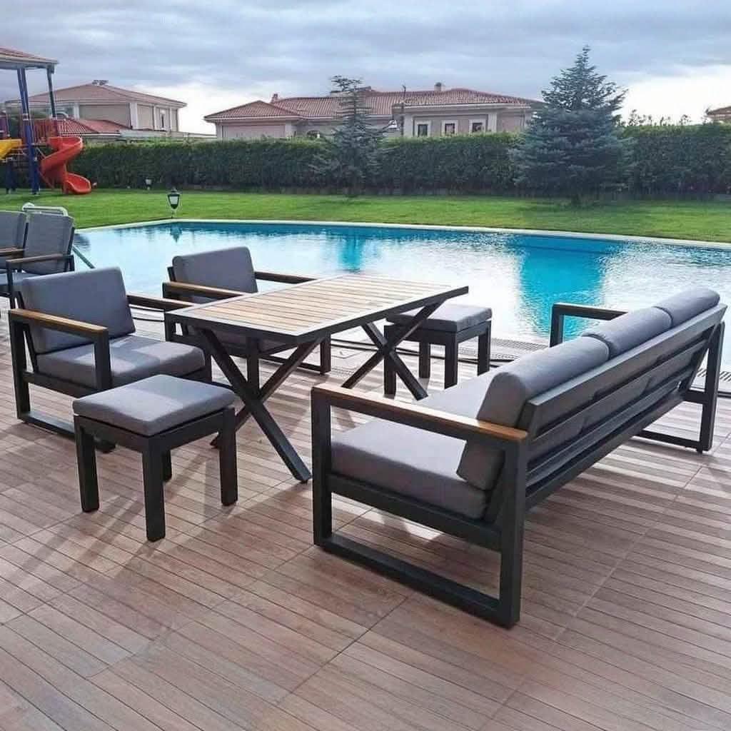 طقم خارجي معدن و قماش، 6 قطع