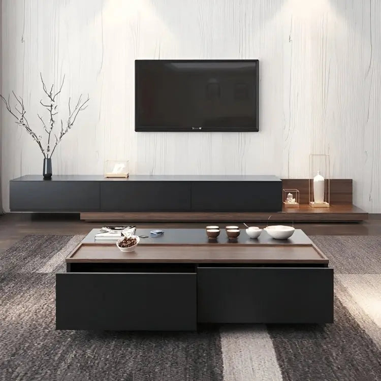 طقم ترابيزة تليفزيون مع ترابيزة قهوة، خشب ام دي اف - قطعتين