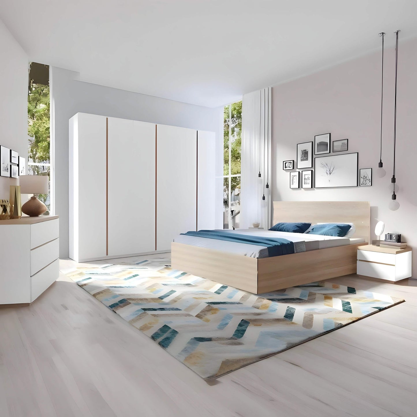 غرفة نوم كاملة، خشب ام دي اف - 5 قطع