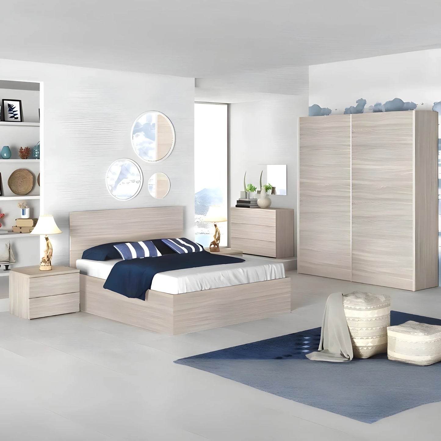 غرفة نوم كاملة، خشب ام دي اف - 5 قطع