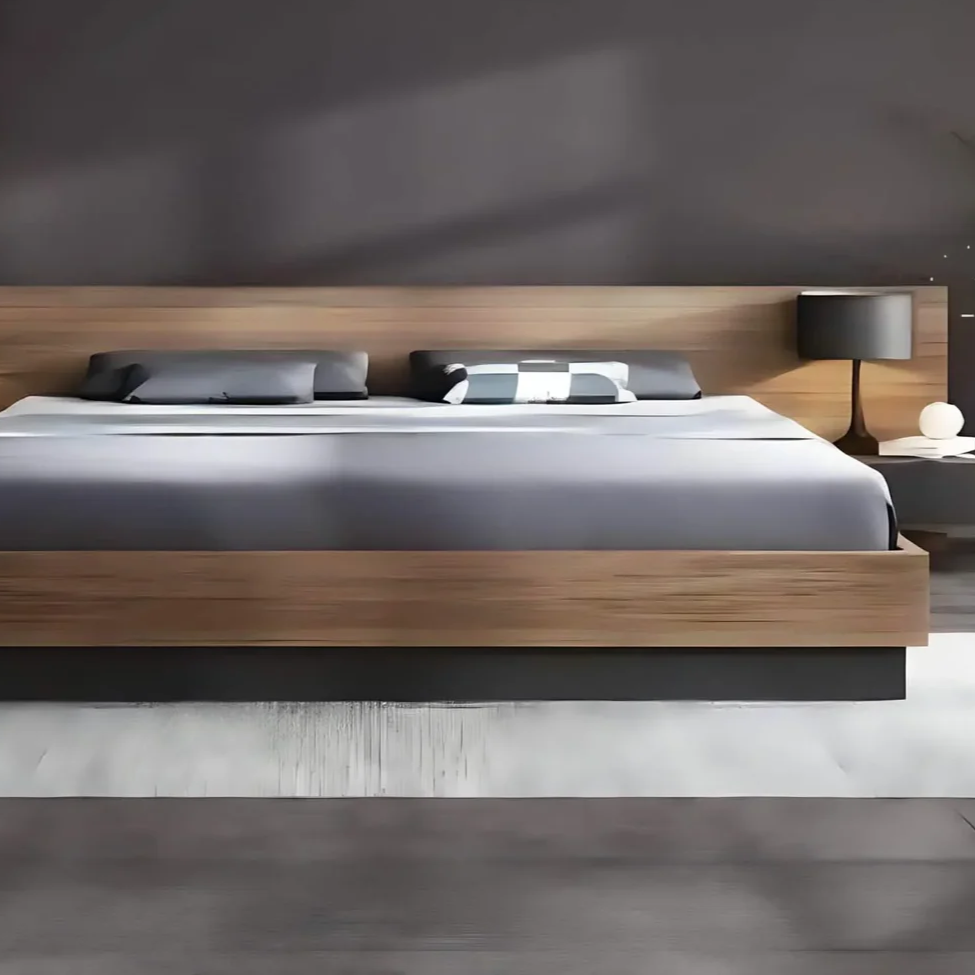 سرير كينج ، خشب كونتر ، مع 2 كومود خشب ام دي اف