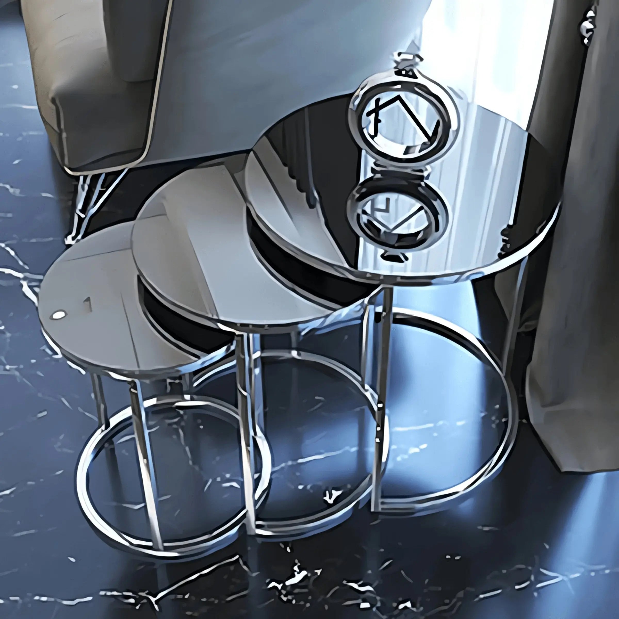 طقم ترابيزات جانبية متداخلة ستيل بسطح زجاج، 3 قطع