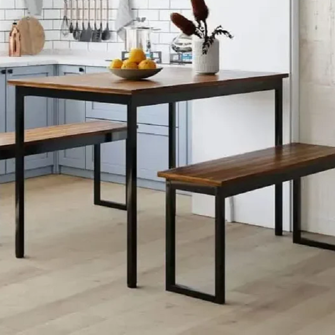 طقم سفرة مع بنش ام دي اف ومعدن، 3 قطع