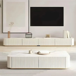 طقم ترابيزة تليفزيون مع ترابيزة قهوة، خشب ام دي اف - قطعتين