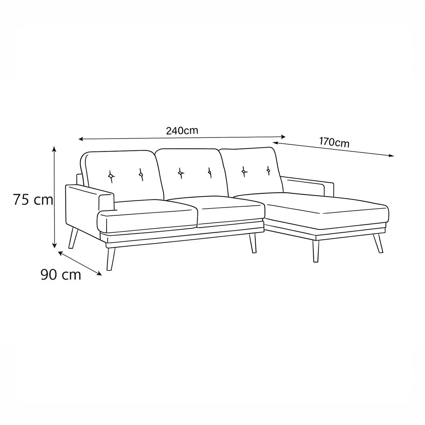 ركنة خشب زان، 240*170*75 سم