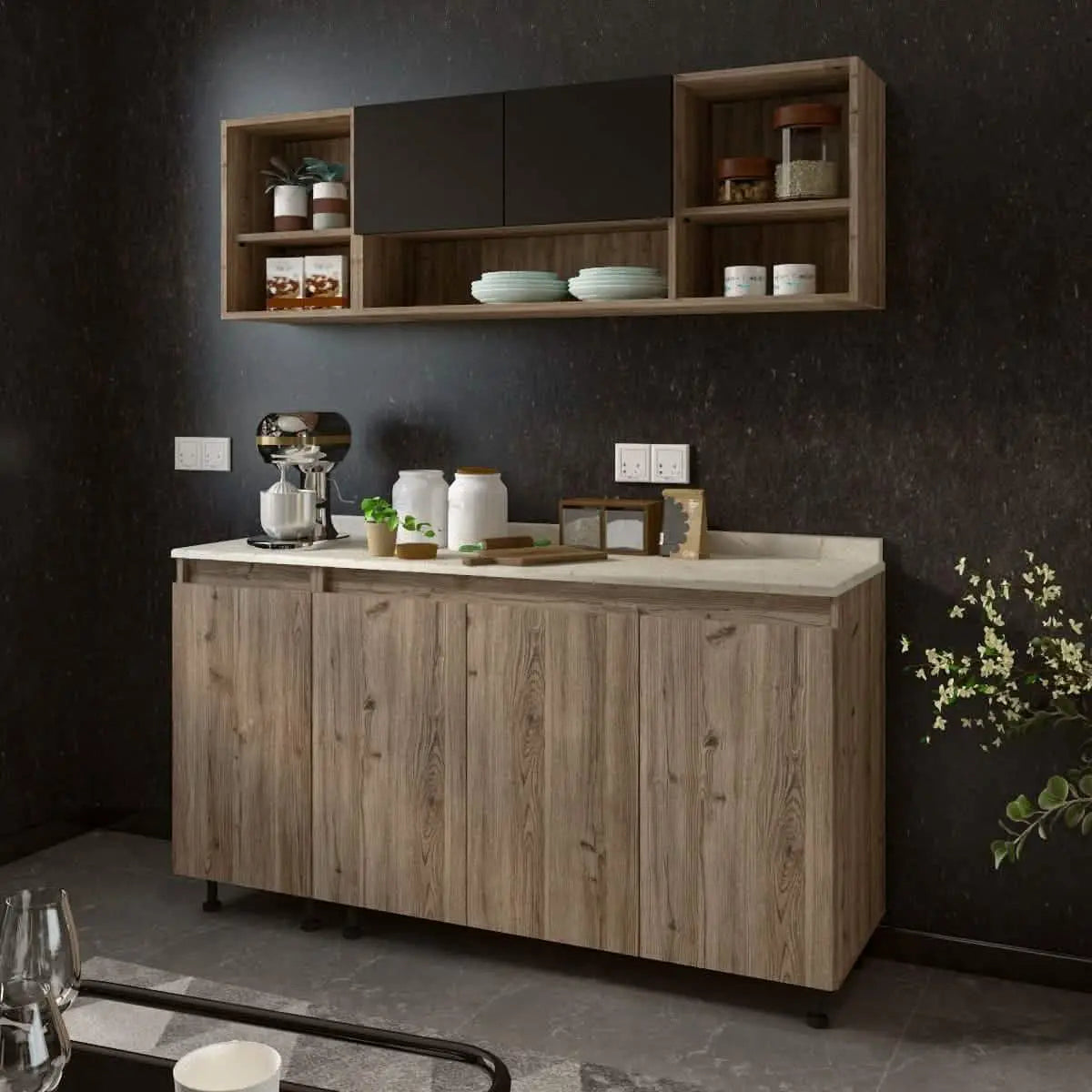 مطبخ خشب ام دي اف، قطعتين