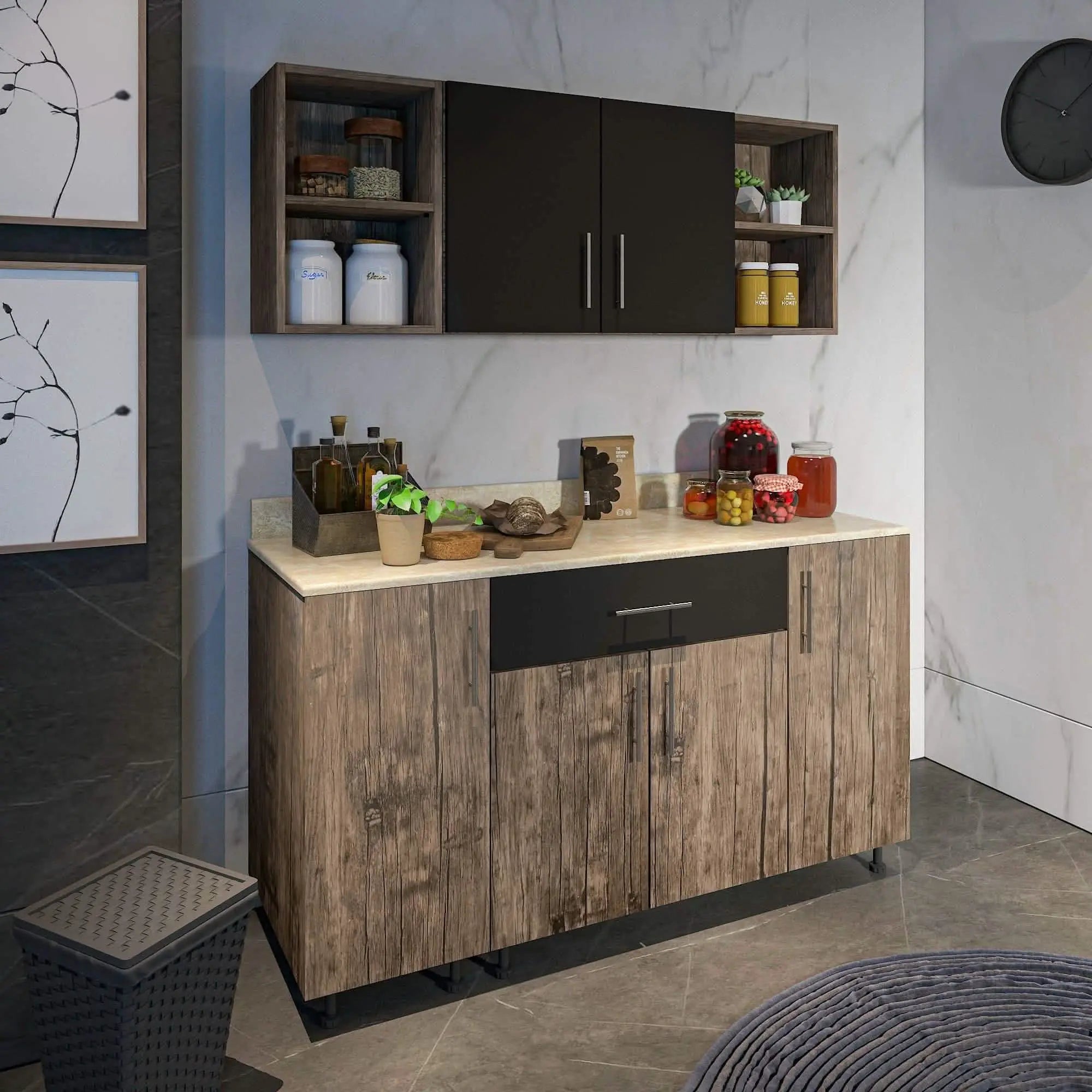 مطبخ خشب ام دي اف، قطعتين